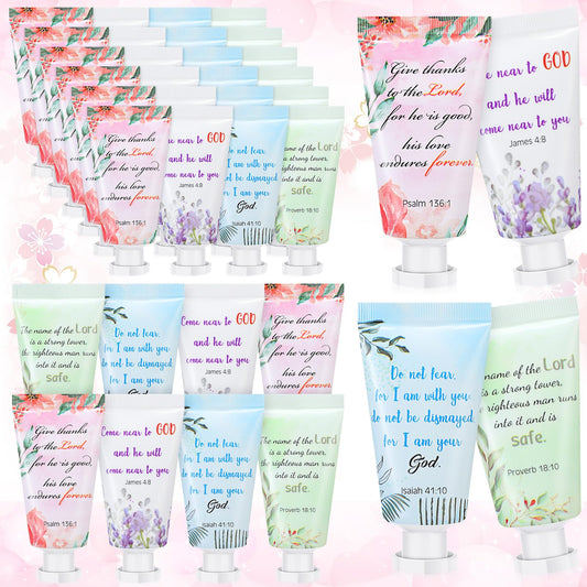 Landhoow 36 Pack Christian Hand Cream Bulk for Women Breast Cancer Accessories Bible Travel Hand Lotion Set Religious Back to School Bible Verse Gift for Church VBS School Teacher Wedding Homeless