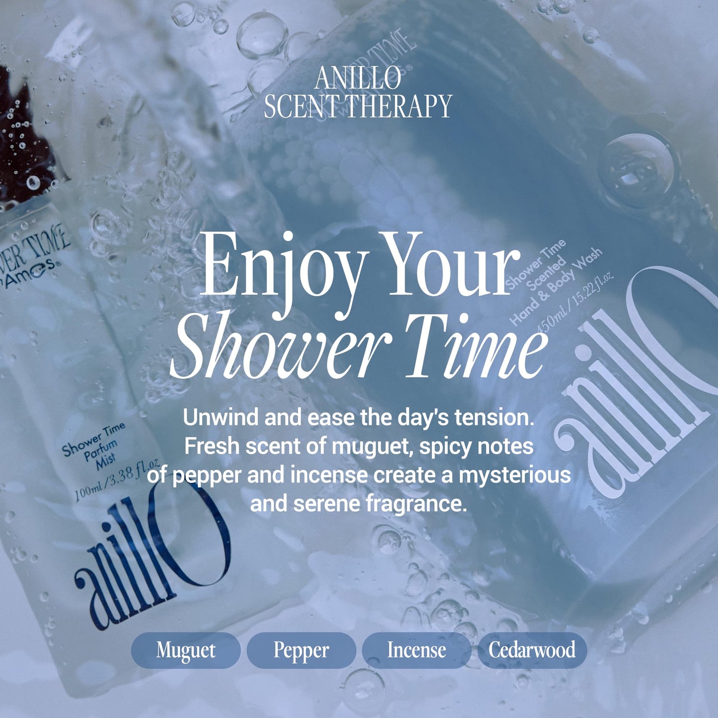 ANILLO Shower Time Parfum Mist - Hydrating & Long Lasting Korean Hair and Body Mist Perfume with Blue Agave, Hyaluronic Acid & Blue Herb Complex - Vegan, After Shower Spray for Men & Women 3.38 fl oz