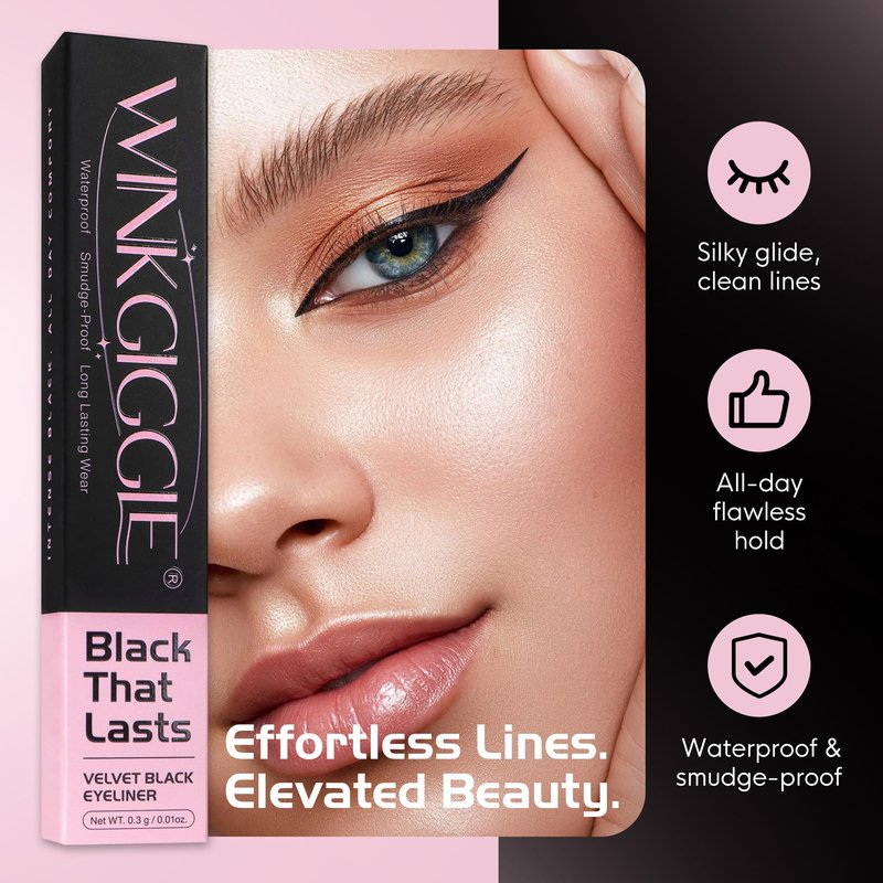WINKGIGGLE Black Eyeliner No Budge Retractable Eye Liner, Creamy Pigmented & Waterproof Creates Bold & Defined Lines Vegan & Cruelty-Free Easy to Apply （Black）