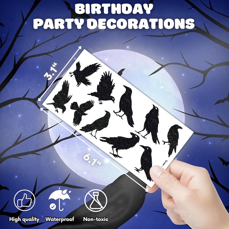 Temporary Crow Bird Tattoos - 100PCS Gothic Raven Stickers for Kids' Birthday Party Favors | Halloween Decorations