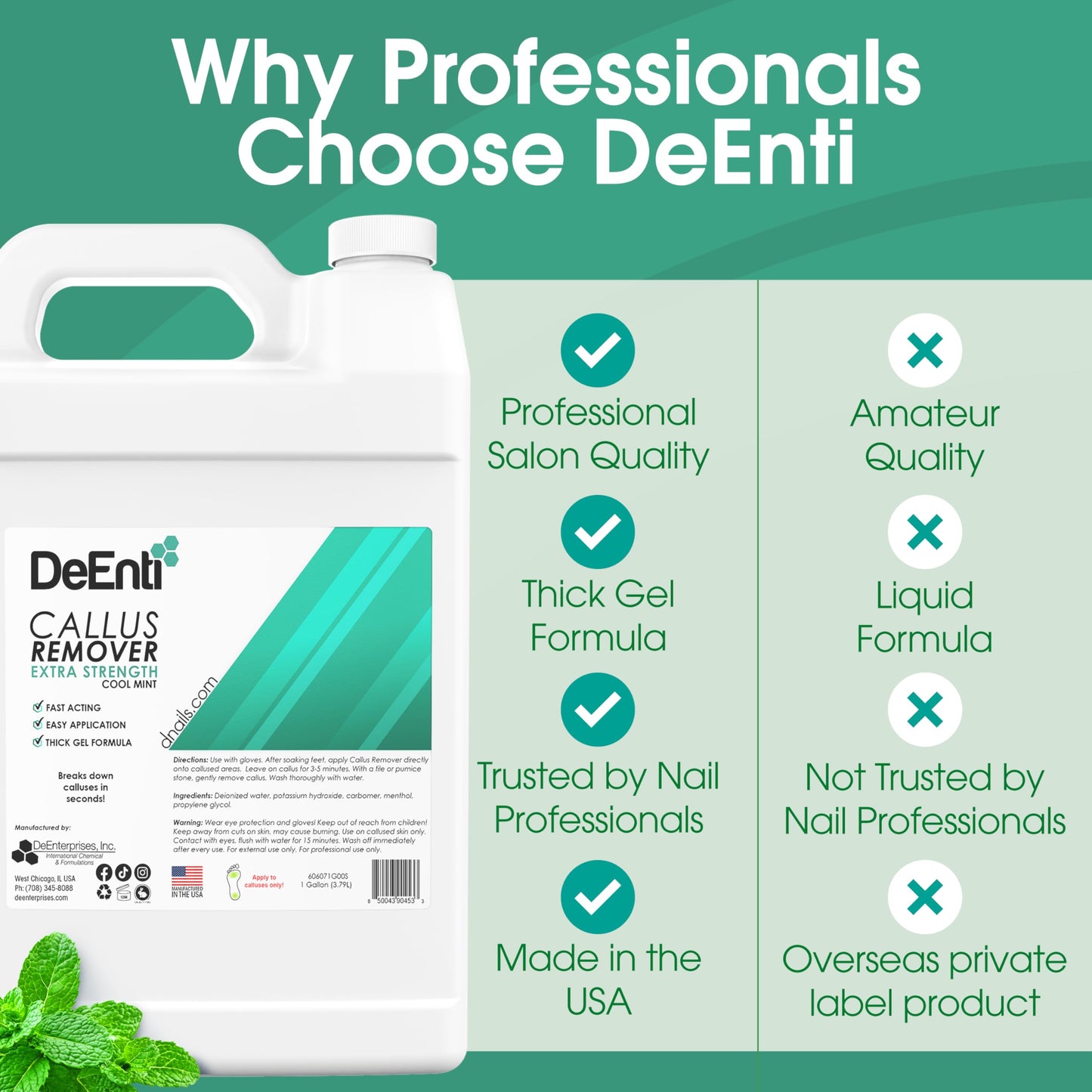 DeEnti Callus Remover for Feet, Extra Strength Foot Callus Remover Gel, 128oz Gallon Salon Grade Bulk Pedicure Supplies for Dry Skin, Cracked Heel, Professional Strength Foot Care, Cool Mint