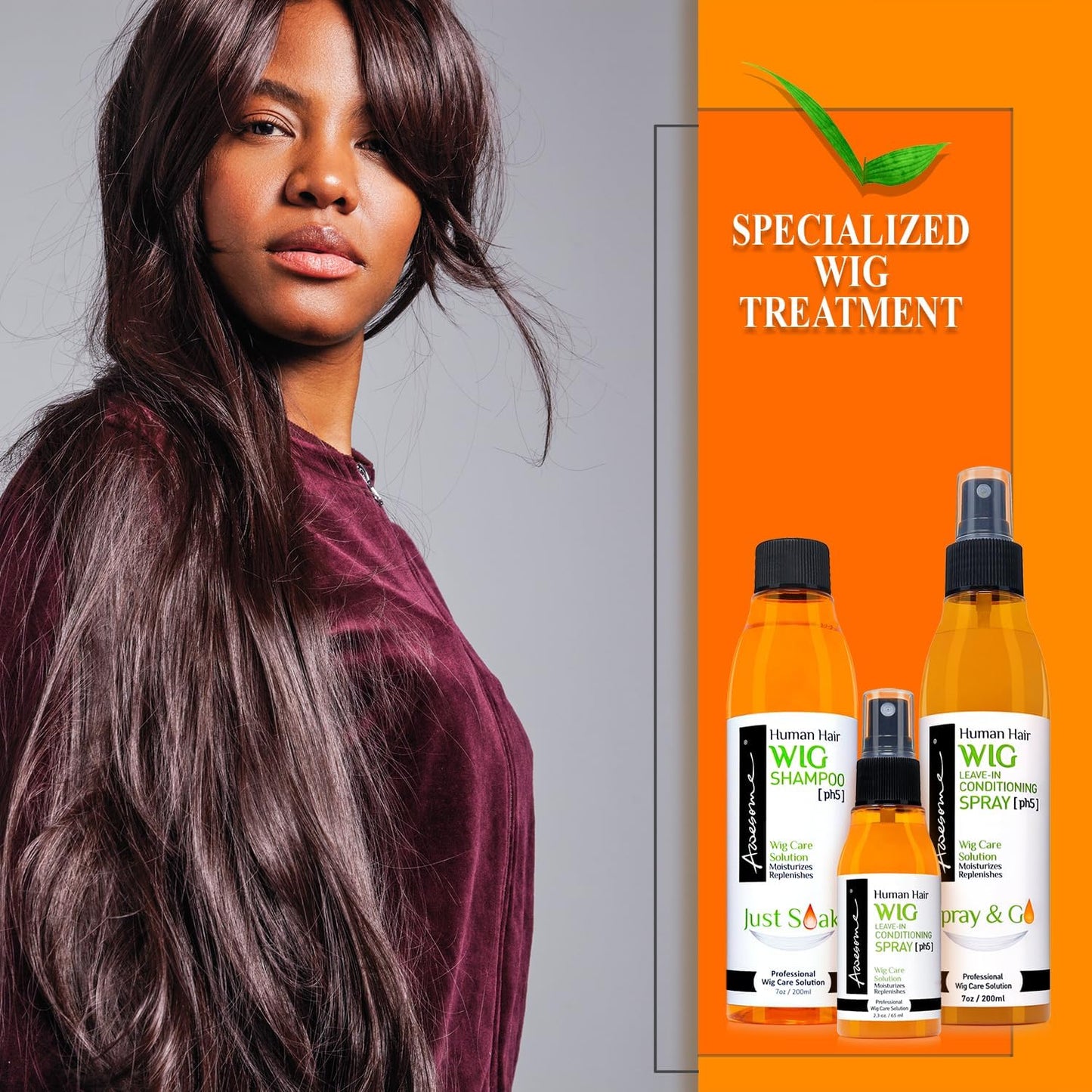 Awesome Human Hair Wig Shampoo & Conditioner, Premium set of 3, Promoting Silkiness, Shine & Freshness I Preventing Dryness (7 Fl Oz x2, 2.3 Fl Oz travel size)