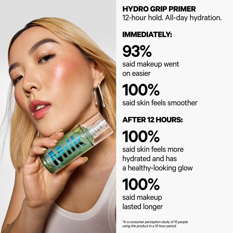 Milk Makeup 12HR Hydro Grip Face Primer Gift Set – Includes 2 Hydrating, Travel Size Makeup Primers with Dewy + Radiant Finishes – Award-Winning, Long-Lasting, Silicone-Free Formulas – .33oz + .34oz