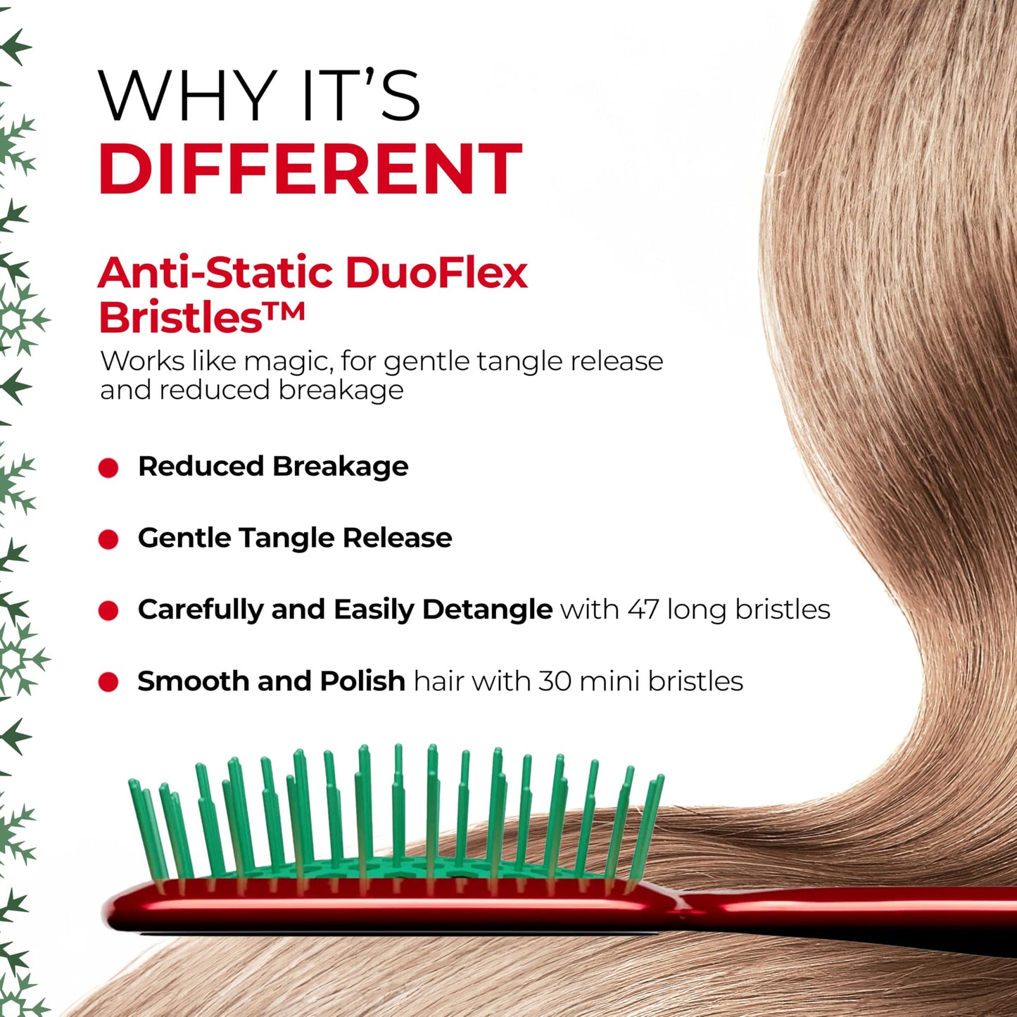 UNbrush Mini Holiday Hair Brush for Pain-Free Brushing On All Wet/Dry Hair Types — Mini UNbrush Detangling Brush with Durable Anti-Static Bristles, Lightweight & Vented — Christmas Hair Care Gifts