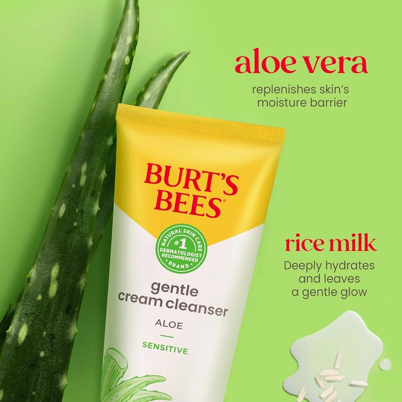 Burt's Bees Gentle Cream Cleanser - Aloe for Sensitive Skin, 98.9% Natural, 6 Oz