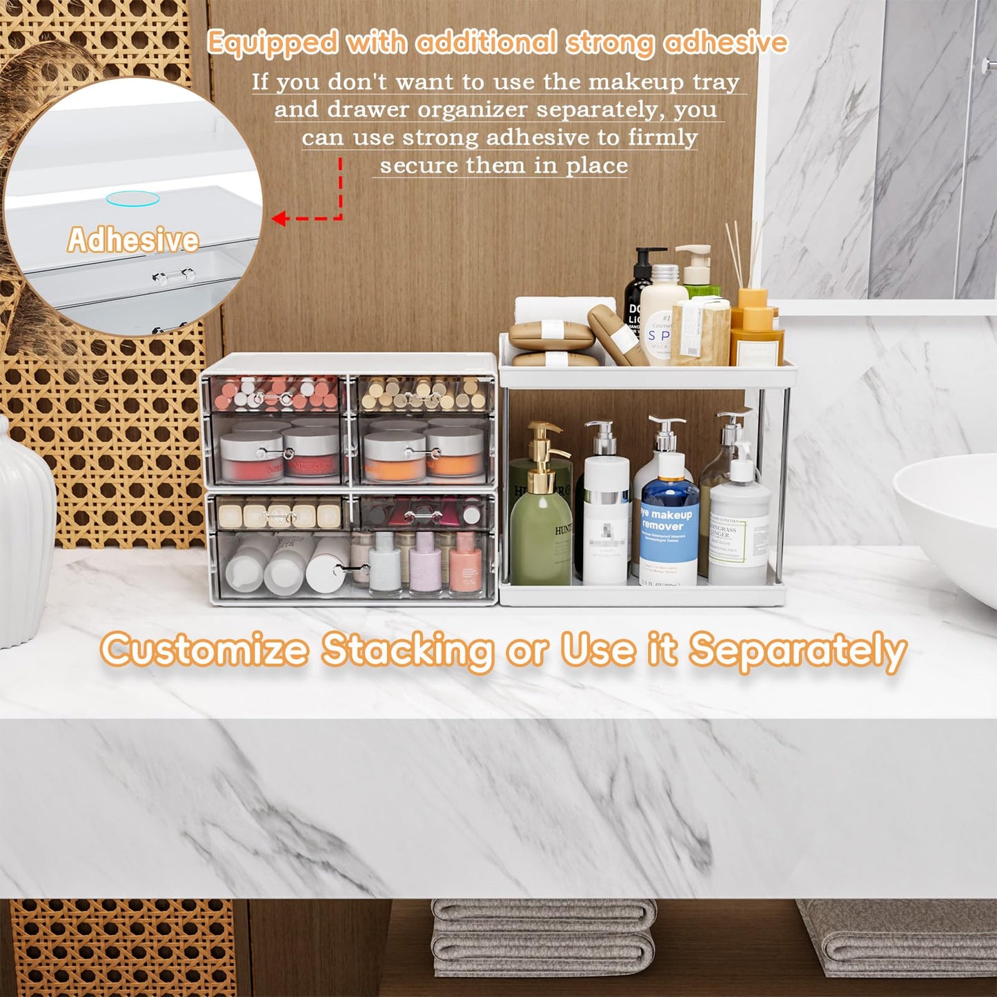 Yieach Acrylic Makeup Organizer Countertop,Large Skincare Organizer for Dresser Top,Plastic Bathroom Counter Organizers and Storage for Beauty,Cosmetic,Hair Products,Lotion and Perfume Organizer,Black