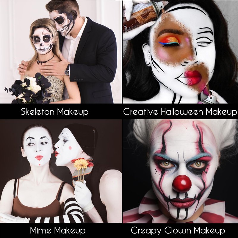 CCBeauty White Black Face Body Paint Stick, Oil Based Cream Blendable Foundation for Clown Skeleton Vampire Skull Joker Mime Cosplay Special Effects Costume , SFX Makeup For Halloween Party