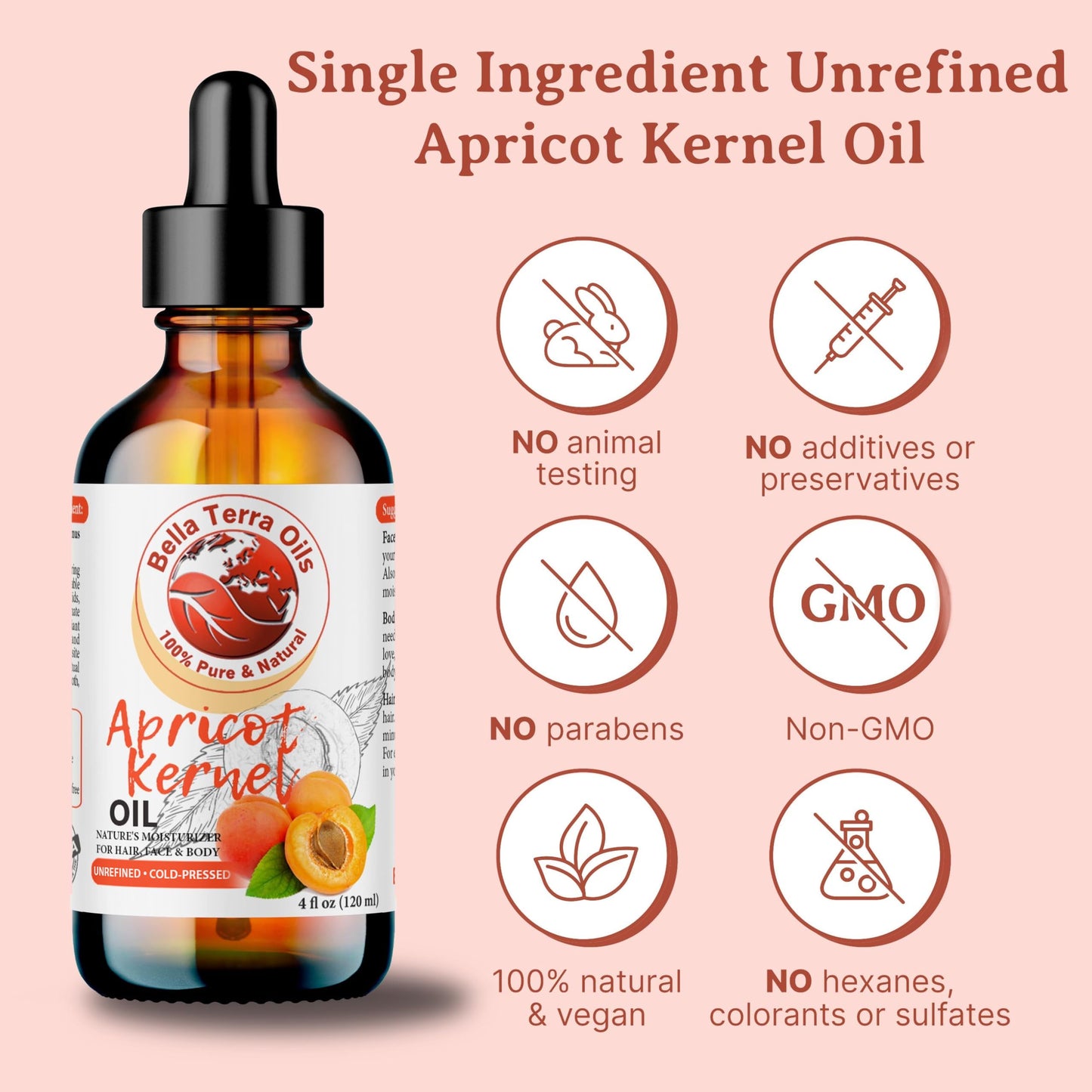 Bella Terra Oils - Natural Apricot Kernel Oil 16oz - Pure Natural Apricot Kernels Extract, Enriched with B-Vitamins & Omega Fatty Acids, Elevate Your Skin Care Regimen