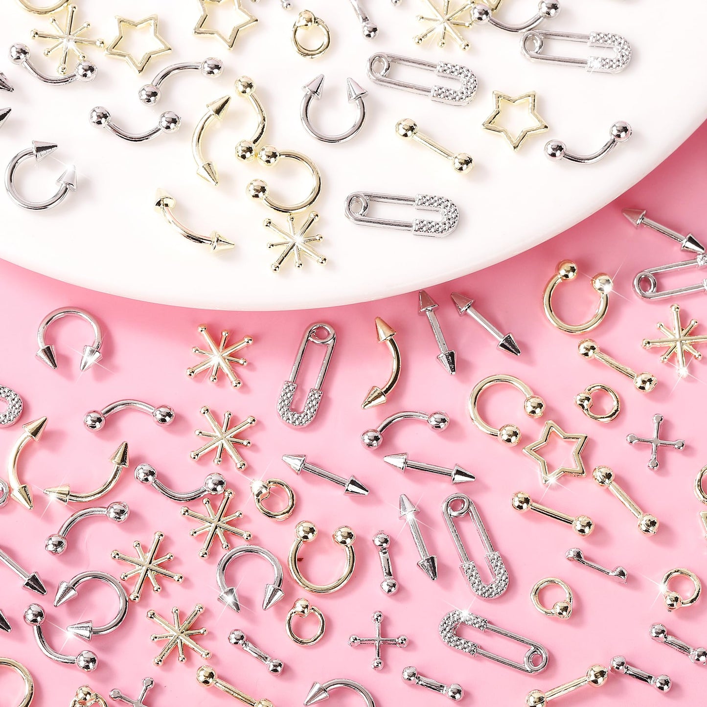 120 Silver Star Nail Charms - Gold Rivets Cross Nail Charms - 3D Crystal Nail Art, Y2k Retro Nail Rrt Cross Charm for DIY Designs Supplies B