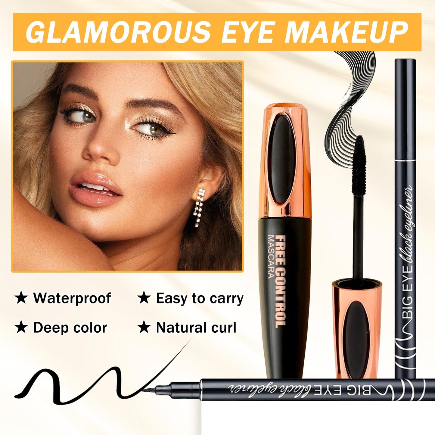 6PCS Black Mascara & Eyeliner Pen Makeup Gift Set,Waterproof Long Lasting Smudge Proof Volume and Length Mascara, Easy to Use, Highly Pigmented Liquid Eye Liner Pencils for Women