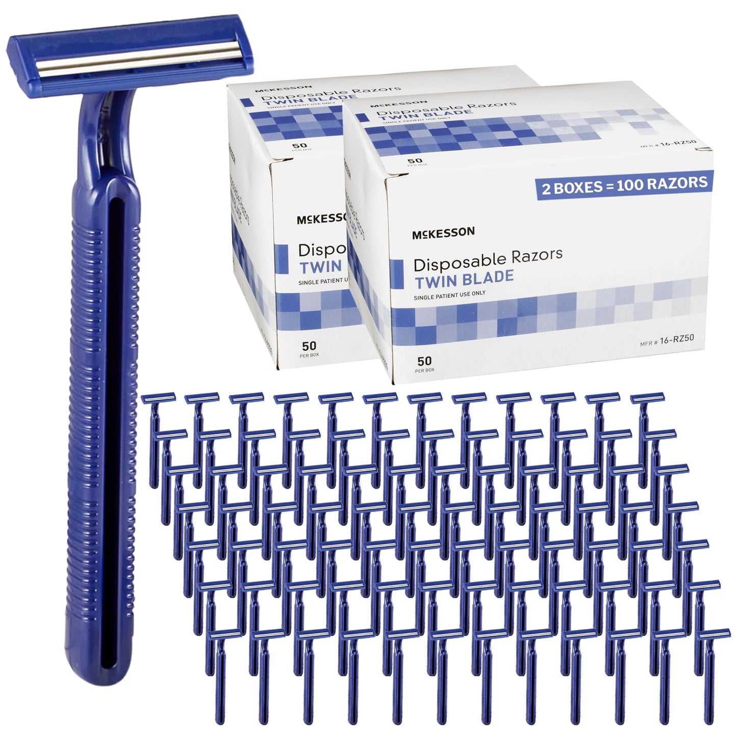 McKesson Disposable Razors, Blue, Stainless Steel, Tattoo, Travel, 100 ct