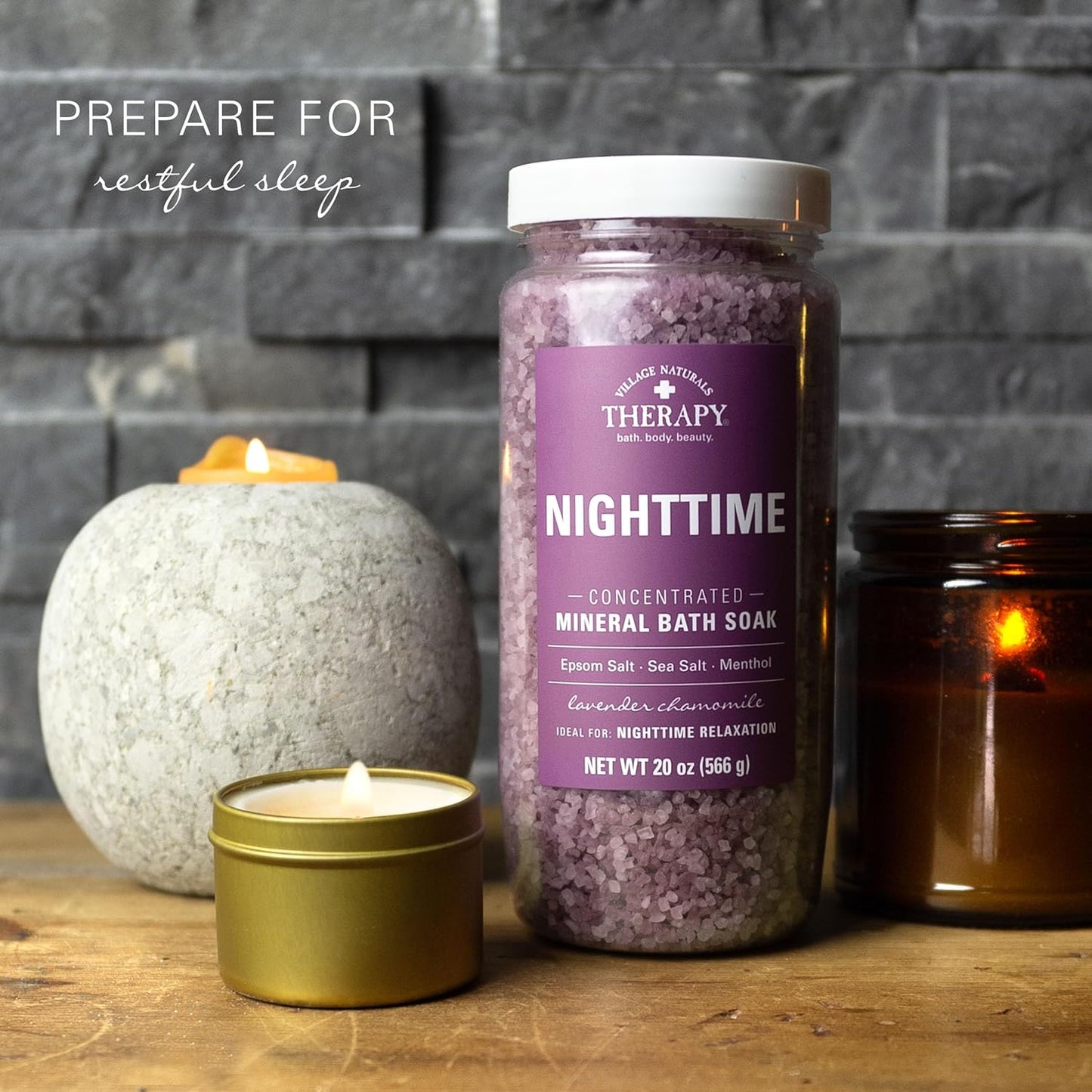 Nighttime Concentrated Mineral Bath Soak - Village Naturals Therapy | 20 oz, Pack of 4