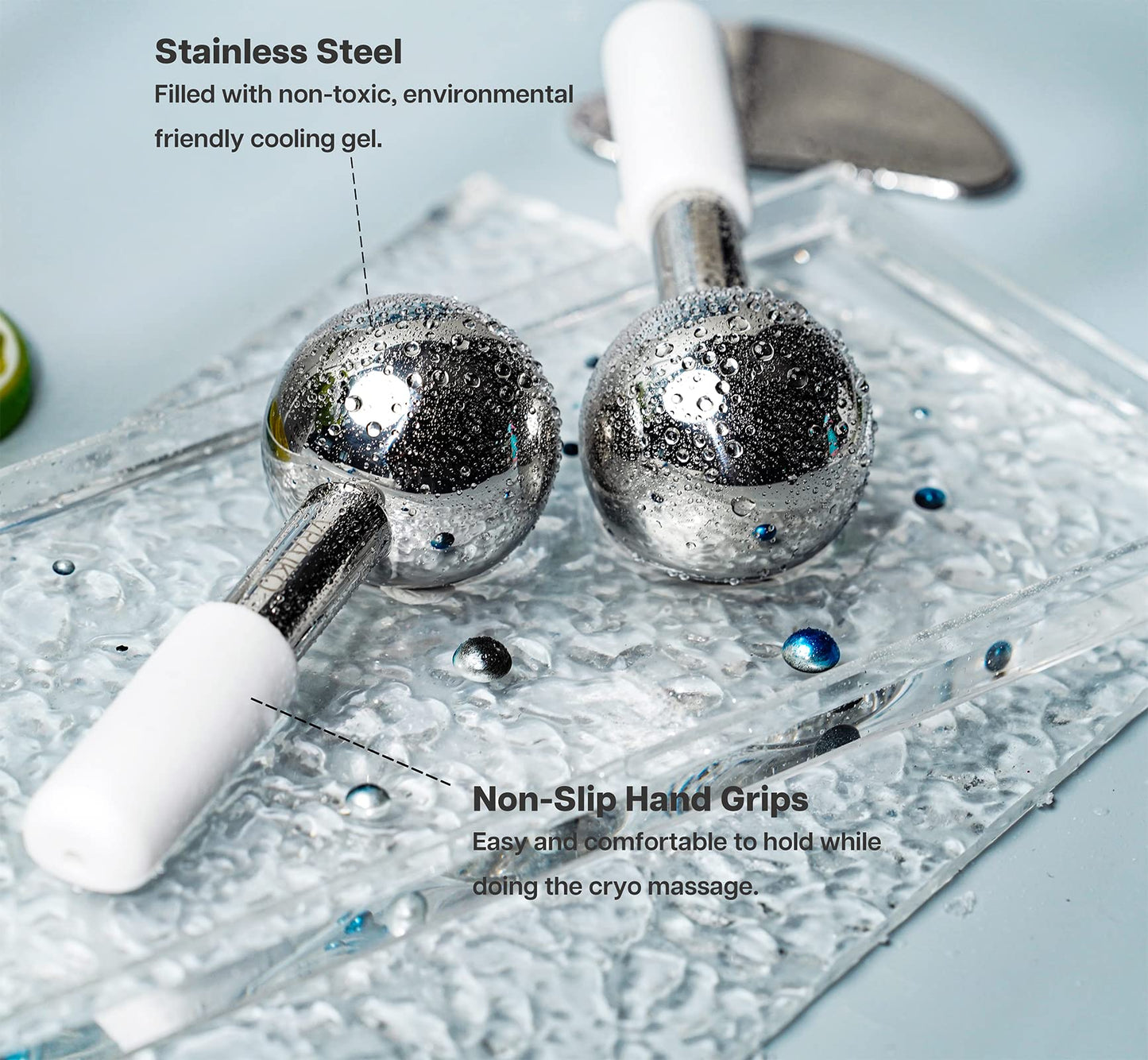 VRAIKO ICE Globes for Facials & Gua Sha Set, Gua Sha Facial Tools and Cryo Sticks with Unbreakable Steel, Face Massager Cooling Rollers for Dark Circles, Puffiness and Lymphatic Drainage (Black)