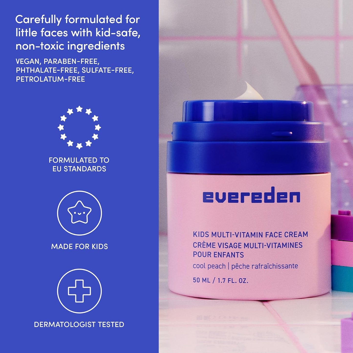 Evereden Kids Face Cream - Cool Peach 1.7 oz | Non-Toxic Moisturizer for Sensitive Skin