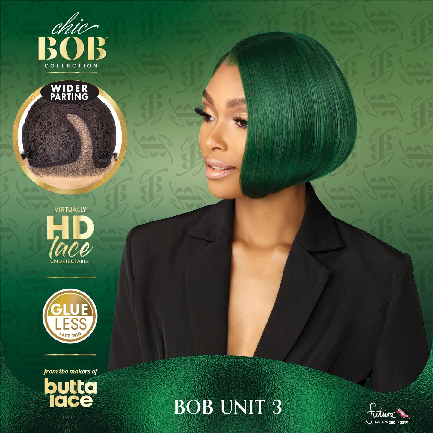 Sensationnel Chicbob Lace Frontwig - Bob Unit 3 Face Framing Glueless Wig Wide 5 Inch Deep Part Synthetic Preplucked Hairline (SILVERBLONDE)