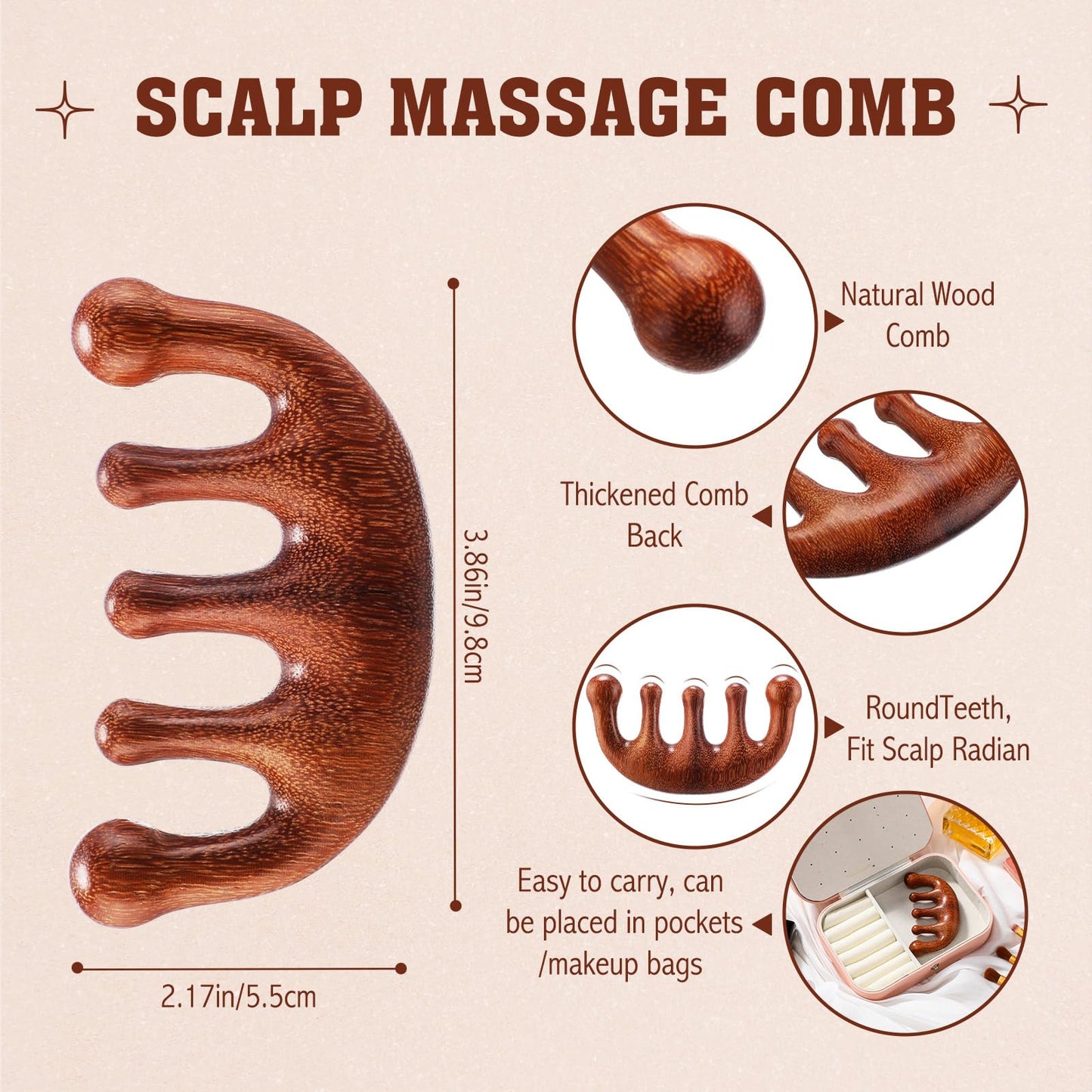 LemonRoad 12 Pack Wooden Scalp Massager Natural Sandalwood Wide Tooth Combs Wooden Head Scalp Massage Combs Bulk for Hair Growth Hair Care(Classic)