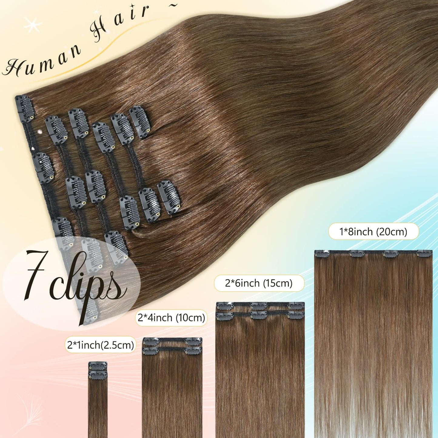 Newfeeling Light Brown Hair Extensions 15 Inch 75g Natural Straight 100% Real Human Hair #6 Chestnut Brown Hair Extensions