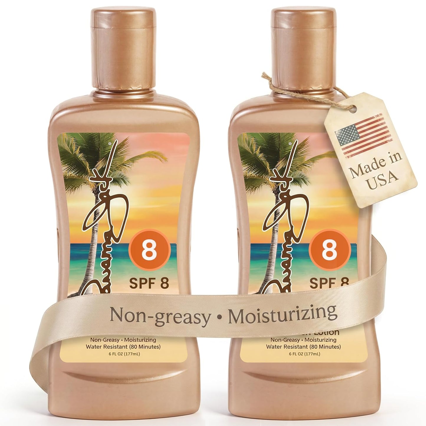 Panama Jack Sunscreen Tanning Lotion - SPF 8, Antioxidant Moisturizing Formula | 6 FL OZ (Pack of 2)