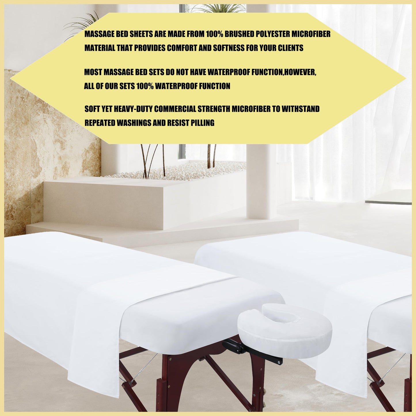 2 Sets Microfiber Massage Table Sheet Set 3-Piece, Soft Wrinkle-Free Bed Cover, Includes Fitted Sheet, Flat Sheet, and Face Cradle Cover for Spa, Salon, Tattoo (White)