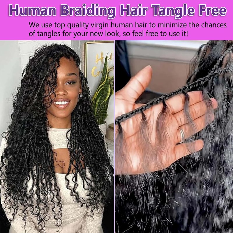 Human Braiding Hair - 18 Inch Deep Water Wave Curly Bulk | 110g Knotless Crochet Extensions for Boho Braids