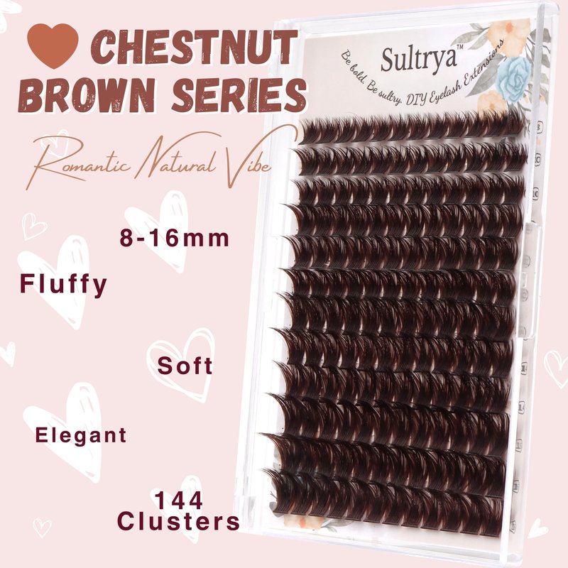 Sultrya Brown Lash Clusters 144PCS Natural Fluffy Thick Eyelash Clusters, C Curl Volume Cluster Lashes, False Eyelashes, Beginner Friendly, DIY Eyelash Extensions for Natural Look (8-16mm, Brown)