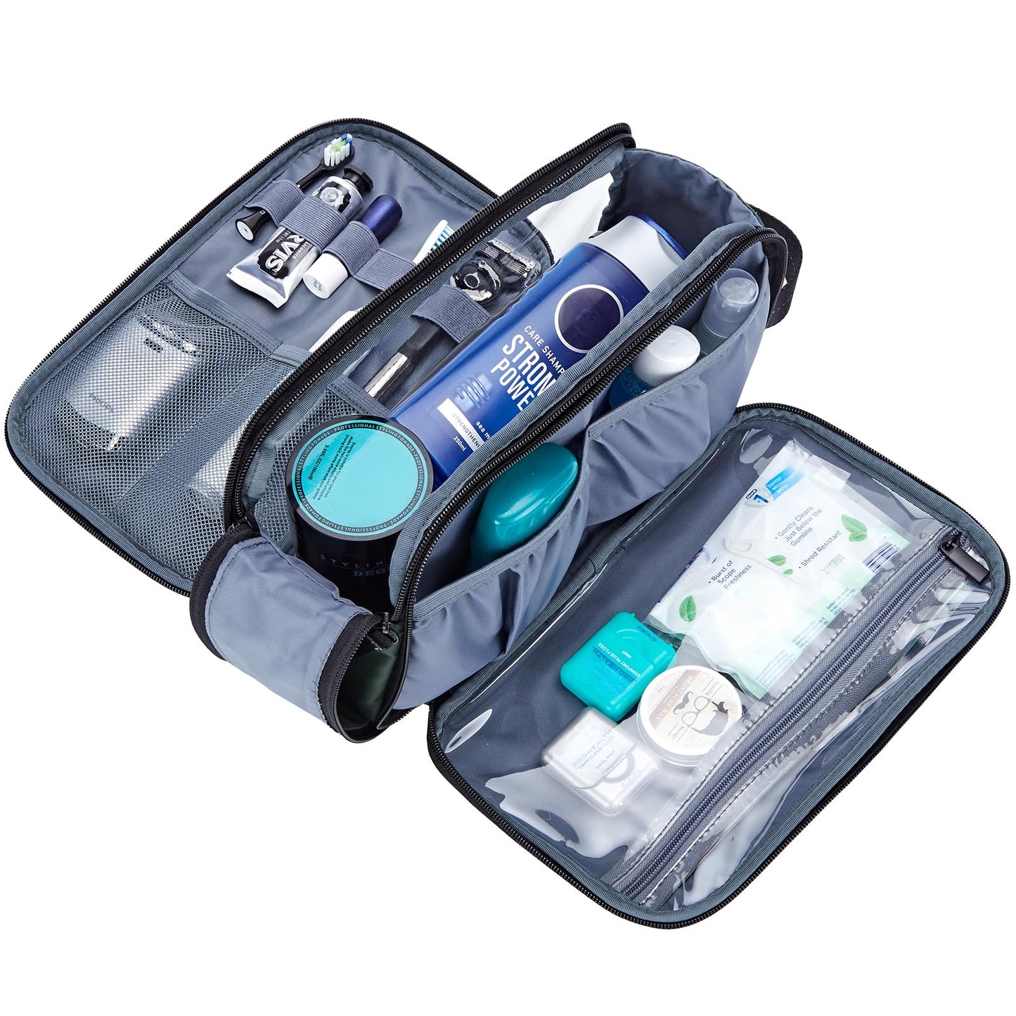 ZEEMO Travel Toiletry Bag for Men, Medium Water-Resistant Double-Sided Full-Open Dopp Kit, Versatile Organizer for Shower and Hygiene Accessories, Bathroom Essentials, Cosmetics, Green