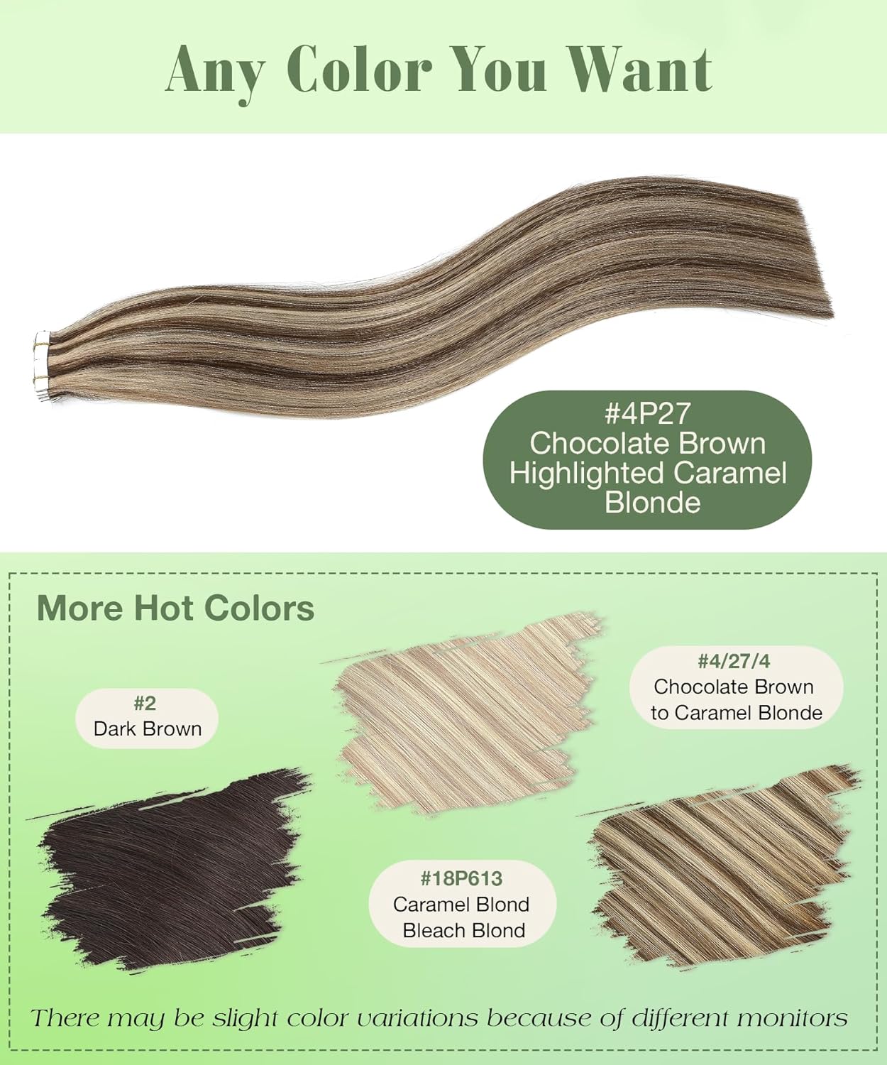 Tape In Hair Extensions - 14 Inch Human Hair #4P27 Chocolate Brown & Caramel Blonde Highlights | 20pcs, 50g