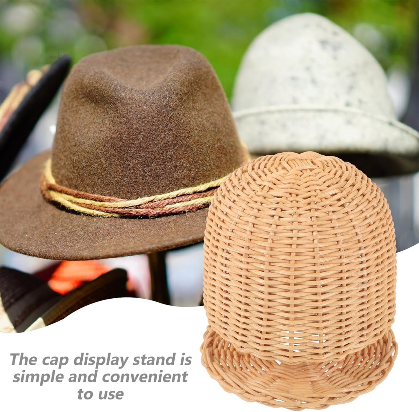 Rattan Hat Display Stand - Dome Shape Wicker Mannequin Head Holder for Hats & Wigs | Stylish Home Décor