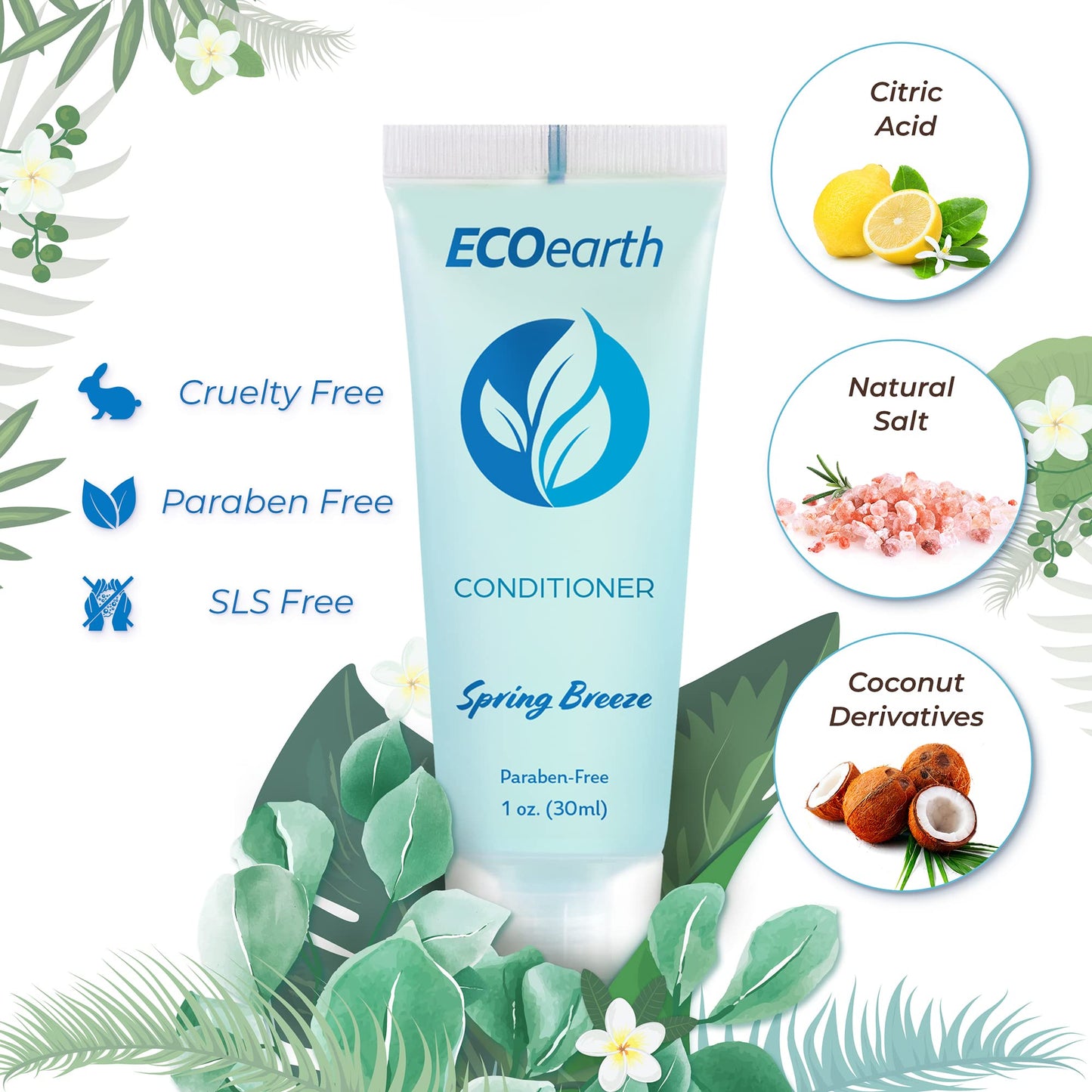 EcoEarth - Travel Size Conditioner - 1 fl oz, 100 PK, Spring Breeze - Delight Your Guests with Revitalizing and Refreshing Hotel Conditioner - Small Size Travel Amenities - Hotel Toiletries in Bulk