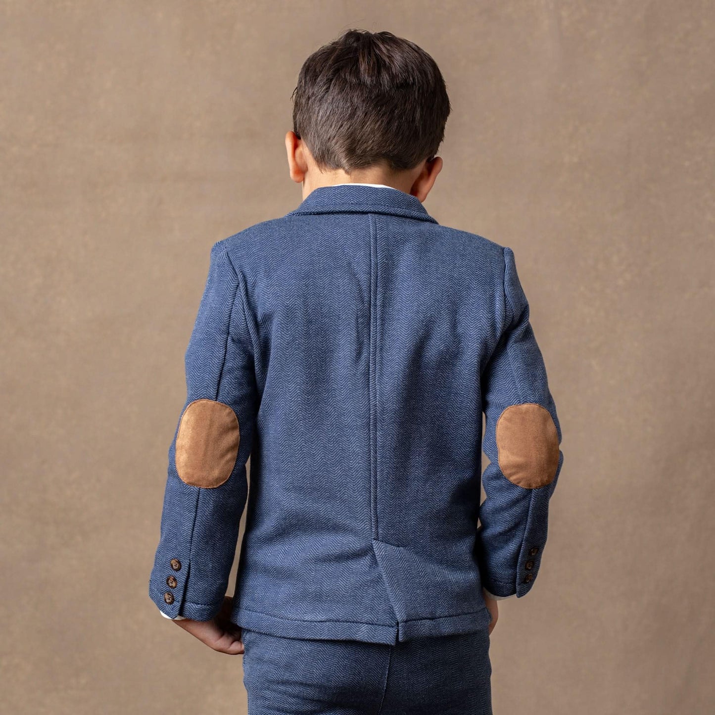 Hope & Henry Baby Boys' Fleece Suit Blazer Made with Organic Cotton, 18-24 Months, Navy Herringbone