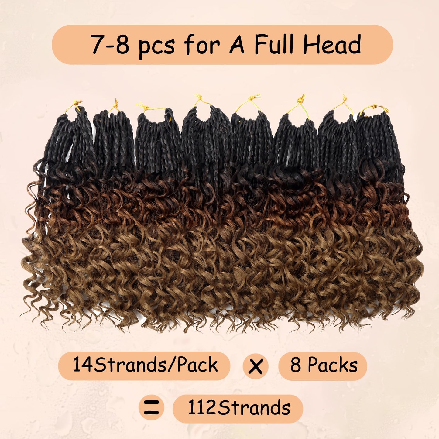 8 Packs Boho Box Crochet Braids Pre Looped with Curly Ends - 8 Inch Goddess Bohemian Box Crochet Hair for Black Women Synthetic 3X Boho Braids Crochet Hair Extensions Pre Looped T1B-33-30