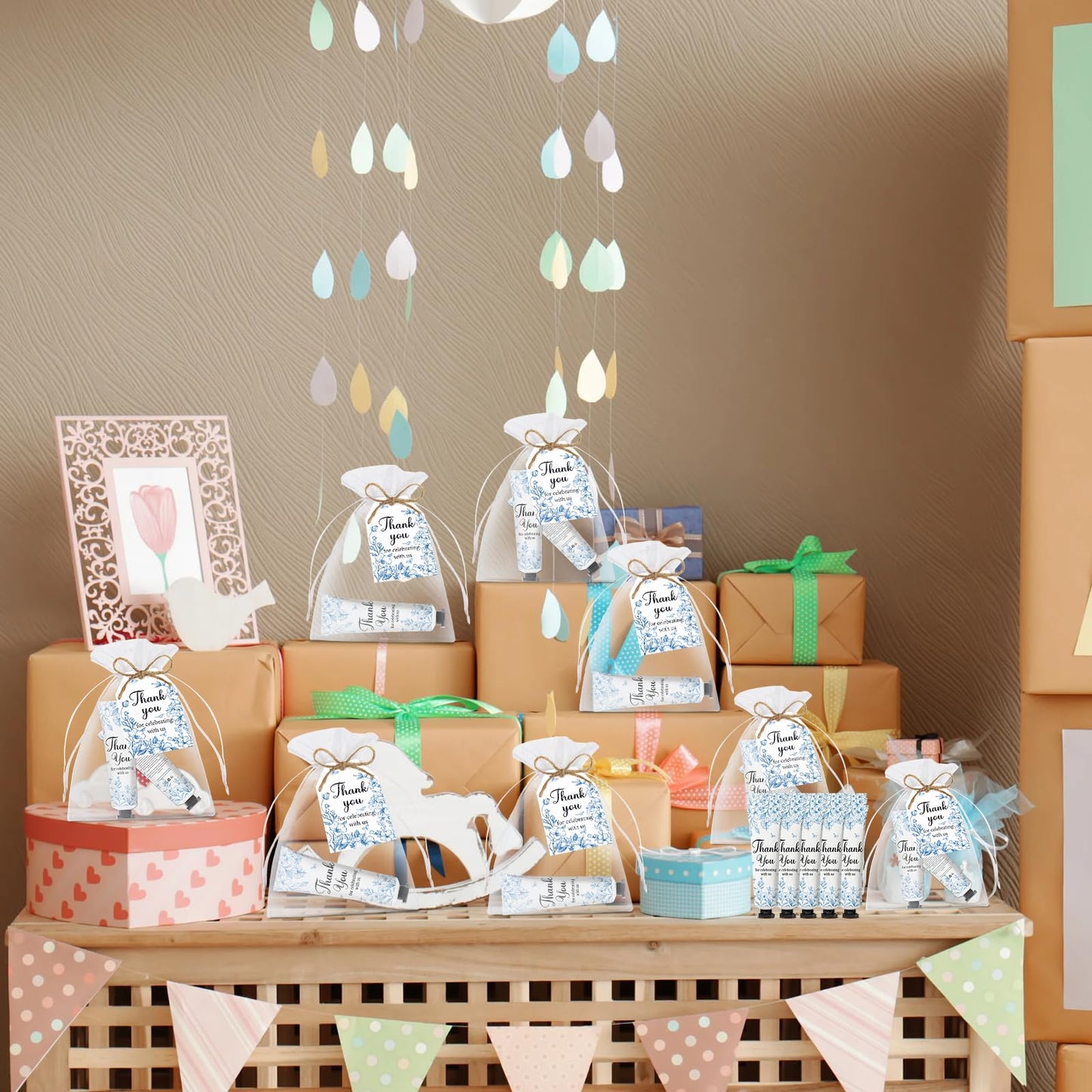 50 Sets Blue Flower Baby Shower Hand Cream Bulk Gift Set, Hand Cream Favors for Guests Gender Reveal, Bridal Wedding Travel Size Gifts with Thank You Card & Organza Bags (blue flower)