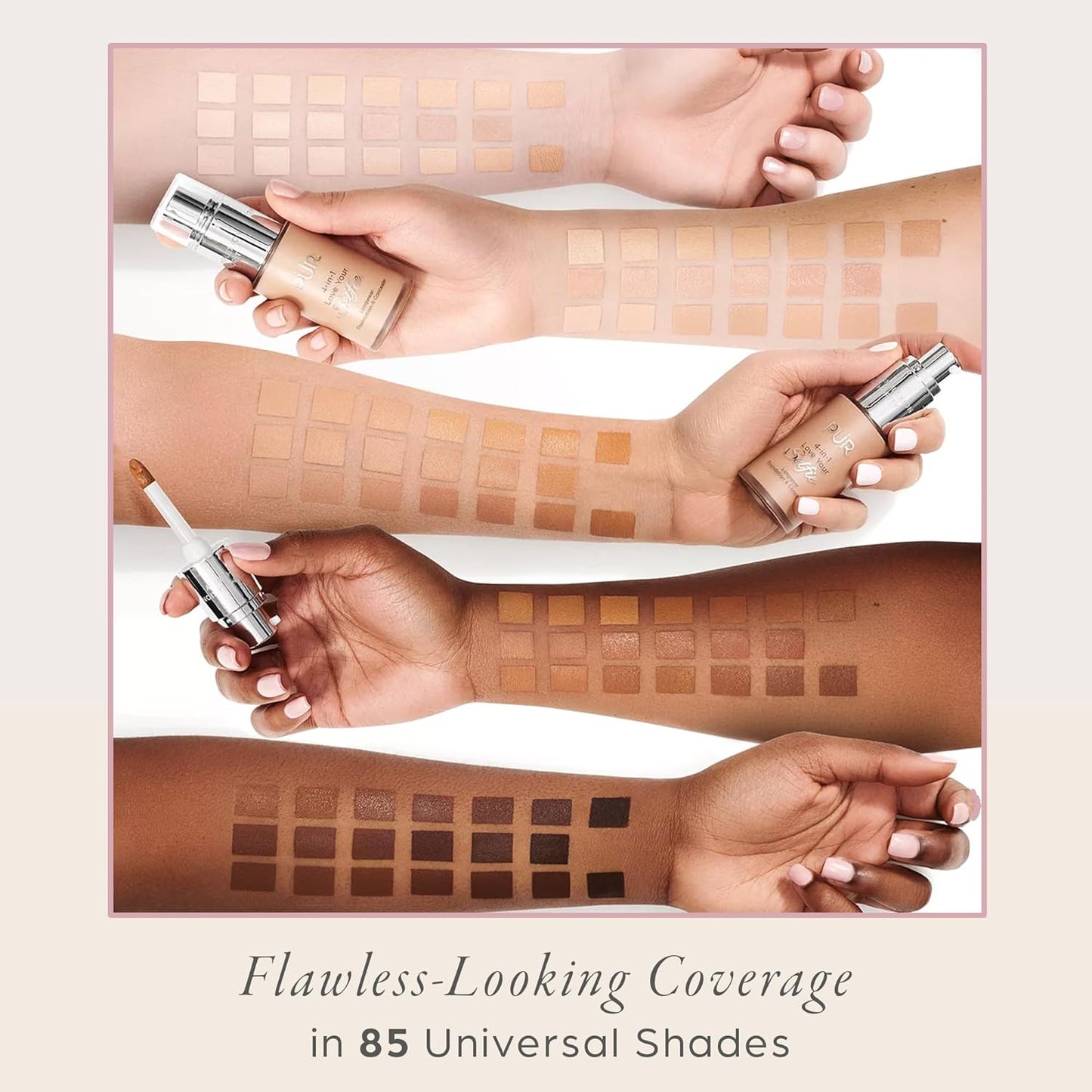 PÜR MINERALS 4-in-1 Love Your Selfie Foundation - Longwear Medium-to-Full Coverage Liquid Makeup for Natural Glow | Hydrating Formula