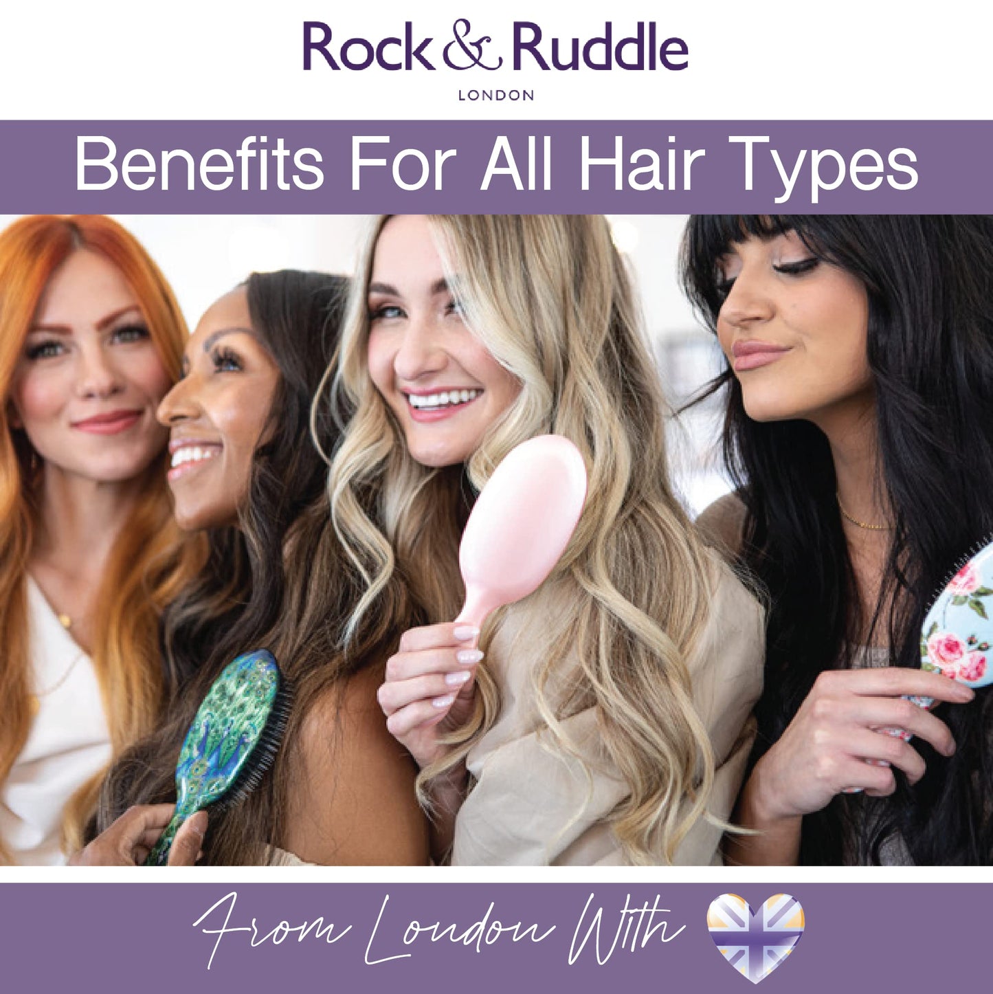Rock & Ruddle Natural Mixed Boar Bristle Hair Brush for Women and Kids (Large, 21 cm) - Perfect for Wet or Dry Hair, Detangling Smoothing Blowdrying - Designed & Made in UK - Toucans Design