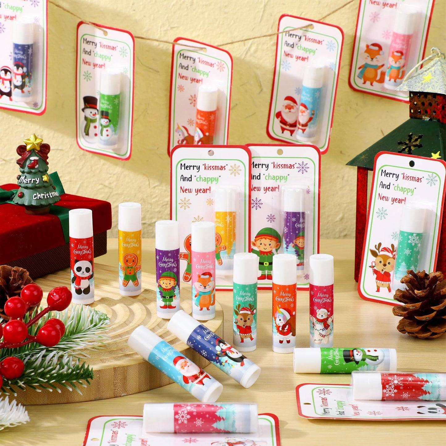 Sacubee 80 Pack Christmas Lip Balms Bulk Christmas Party Gifts Favors Stocking Stuffers Holiday Lip Balms Employee Staff Team Appreciation Gifts Thank You for Teacher Coworkers (Cute)