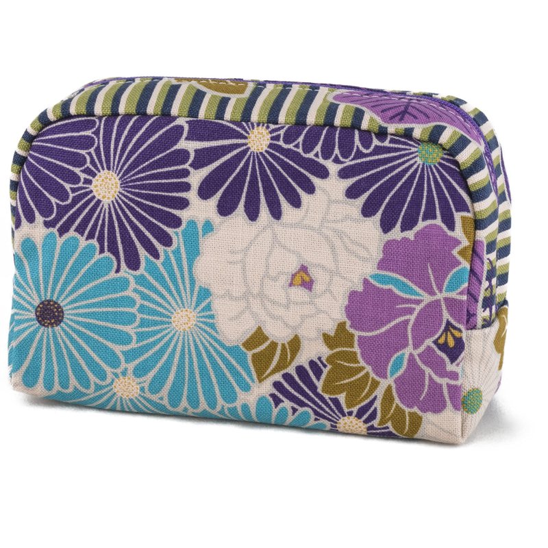 NOREN Small Makeup Bag (Retro Flower Purple), Made in Japan Japanese Kimono Desigh,Zipper Cosmetic Travel Toiletry Pouch for Women Girls