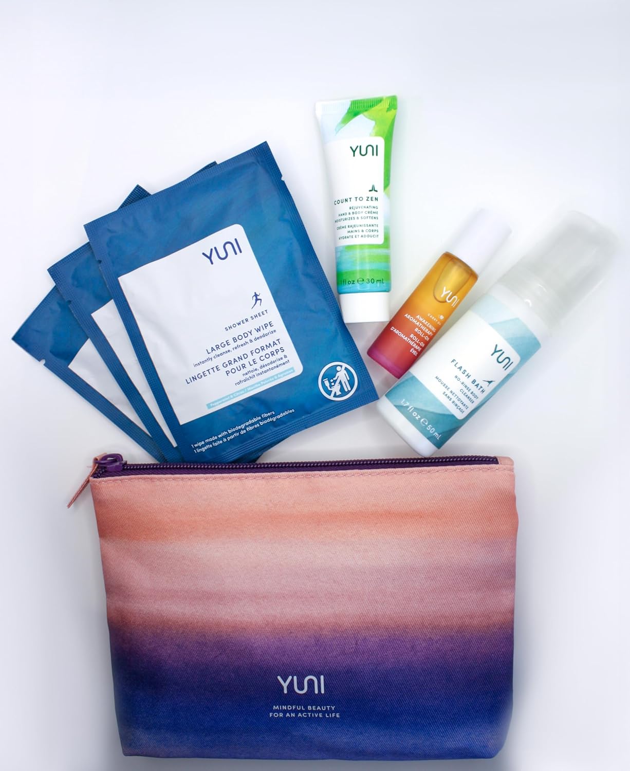 YUNI Beauty Travel Essentials Kit - 7pc Natural Body Care Set | Cleanse, Refresh, Hydrate
