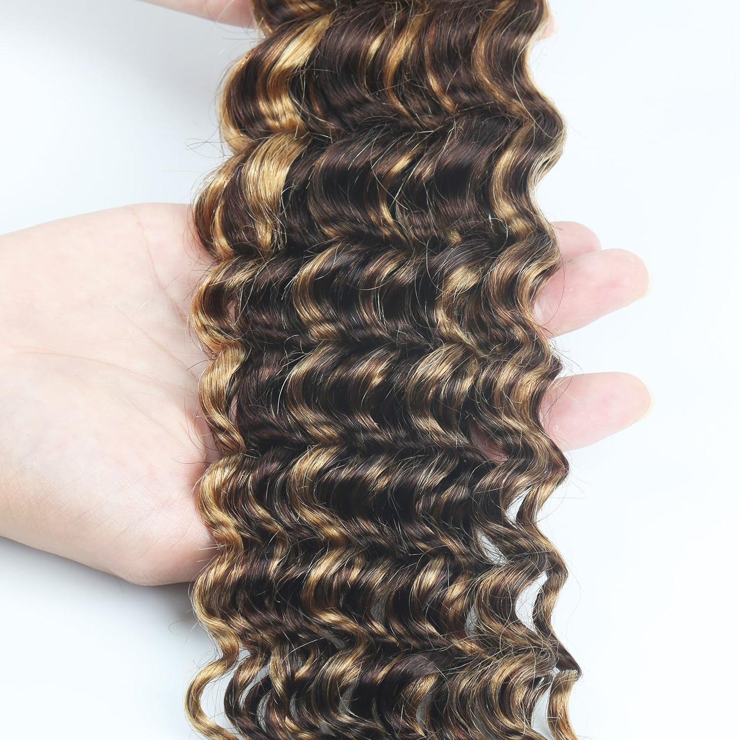 Highlight Human Braiding Hair for Boho Braids 110g Deep Water Wave Bulk Human Hair for Braiding Knotless 12A Curly Bulk Bohemian 3 Bundles P/430 Unprocessed Brazilian Ombre Extensions 18 Inch
