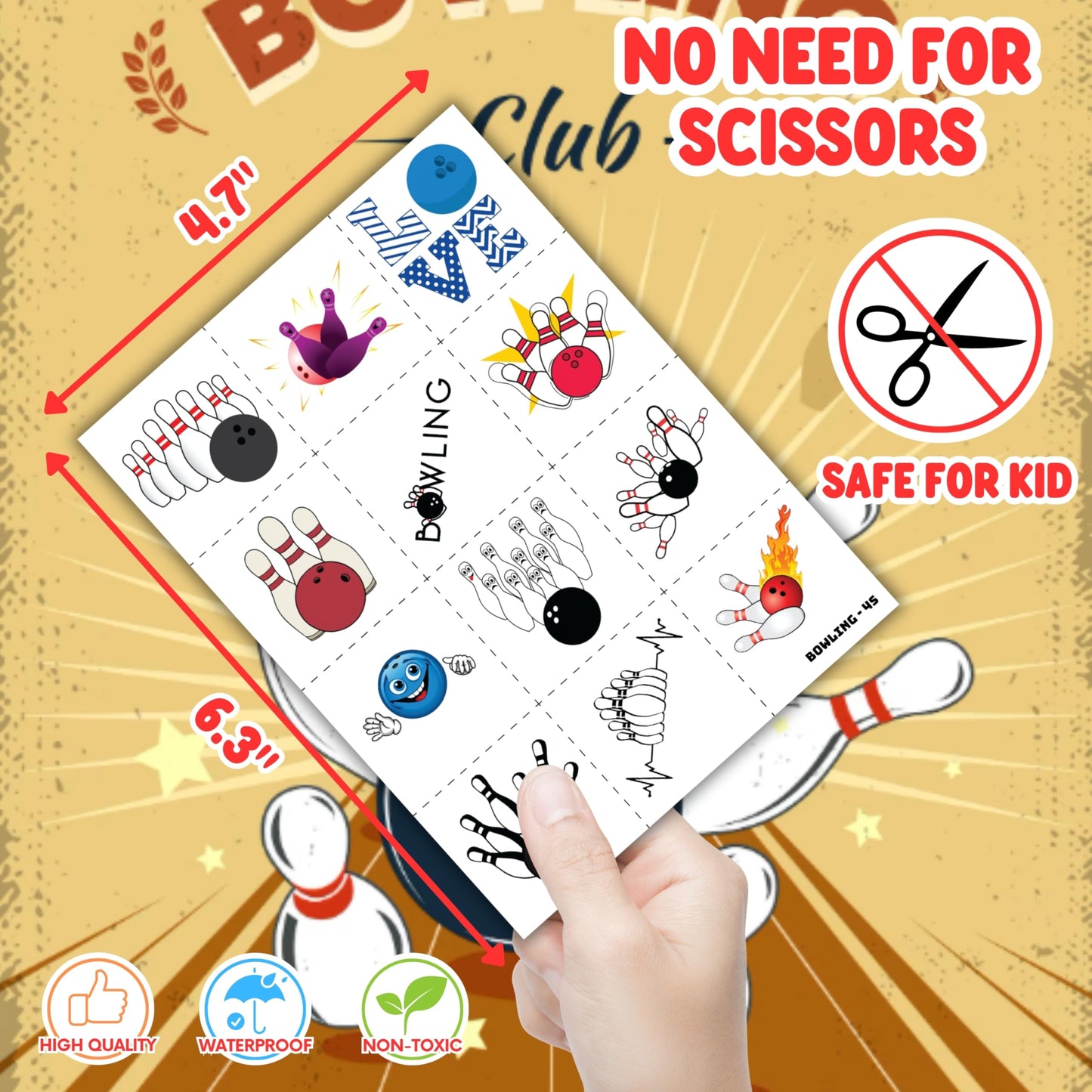 72 PCS Bowling Party Favors Set | 48 PCS Temporary Tattoos & 24 PCS Slap Bracelets Fun Bowling Themed Gifts for Kids, Girls and Boys, Birthday Parties, Baby Showers, Classroom Rewards & Sports Events