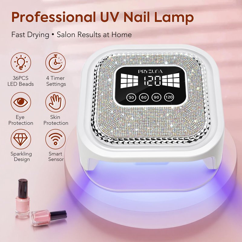 UV LED Nail Lamp for Gel Polish with 36 LED Beads & 4 Timer Settings, UV Light for Gel Nails, Professional Fast Curing Nail Dryer with LCD Touch Display, Auto Sensor (Sparkly Diamond White)
