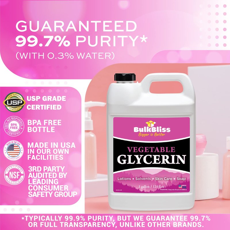 BulkBliss Vegetable Glycerine Food Grade, Non-GMO for Skin, Crafts - 1 Gallon Glycerin Liquid