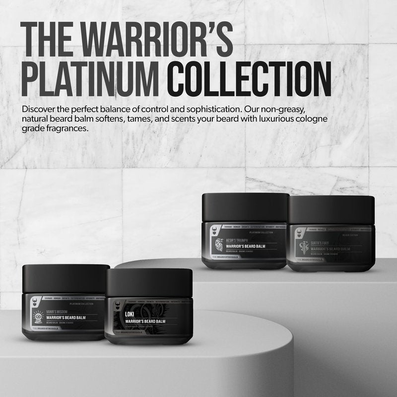 The Beard Struggle Warrior’s Beard Balm - Platinum Collection, Surtr's Fury - Non-Greasy Low-Hold Formula, Luxurious Cologne-Grade Fragrances 100% Natural and Plant-Based Ingredients - 50g
