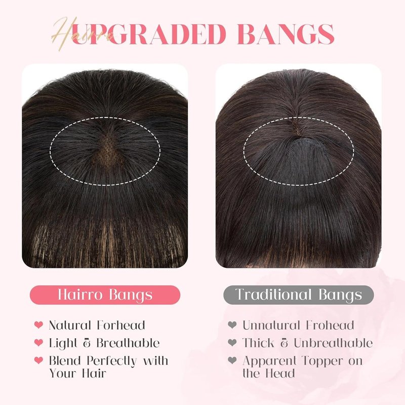 Clip-In French Bangs - 100% Real Human Hair, Hand-Tied 3D Design | Medium Brown, 5 Inch Length