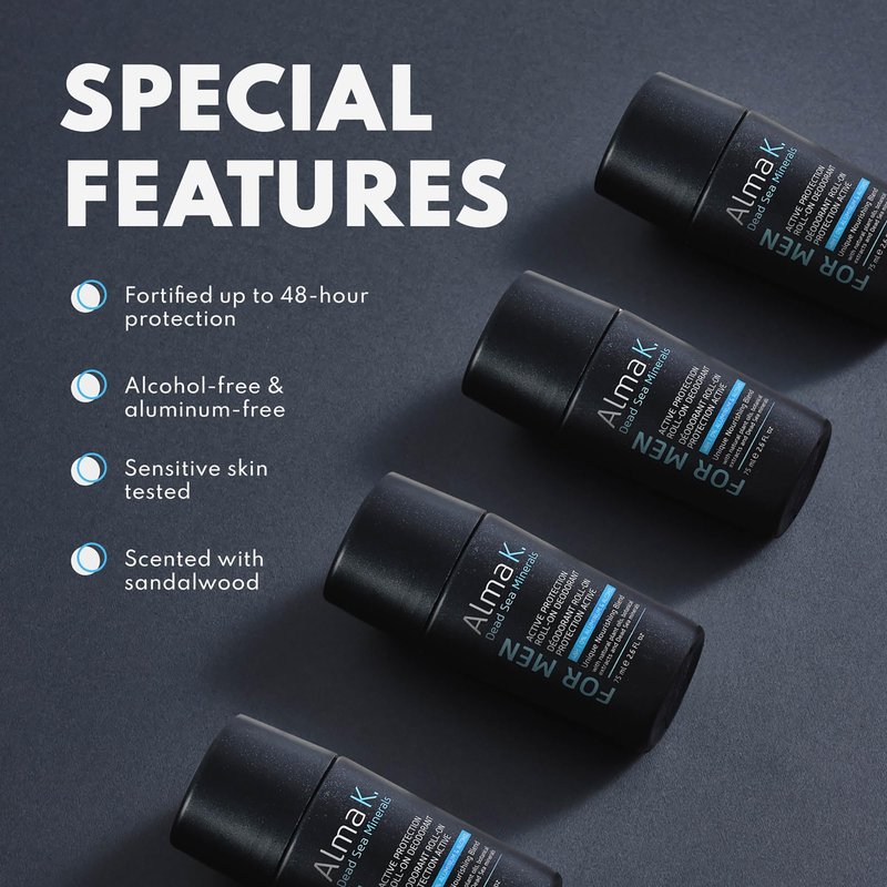 Alma K Active Protection Roll On Deodorant - Men's Deodorant - Aluminum Free Deodorant for Men - Alcohol-Free Deodorant for Sensitive Skin - 2.6 oz