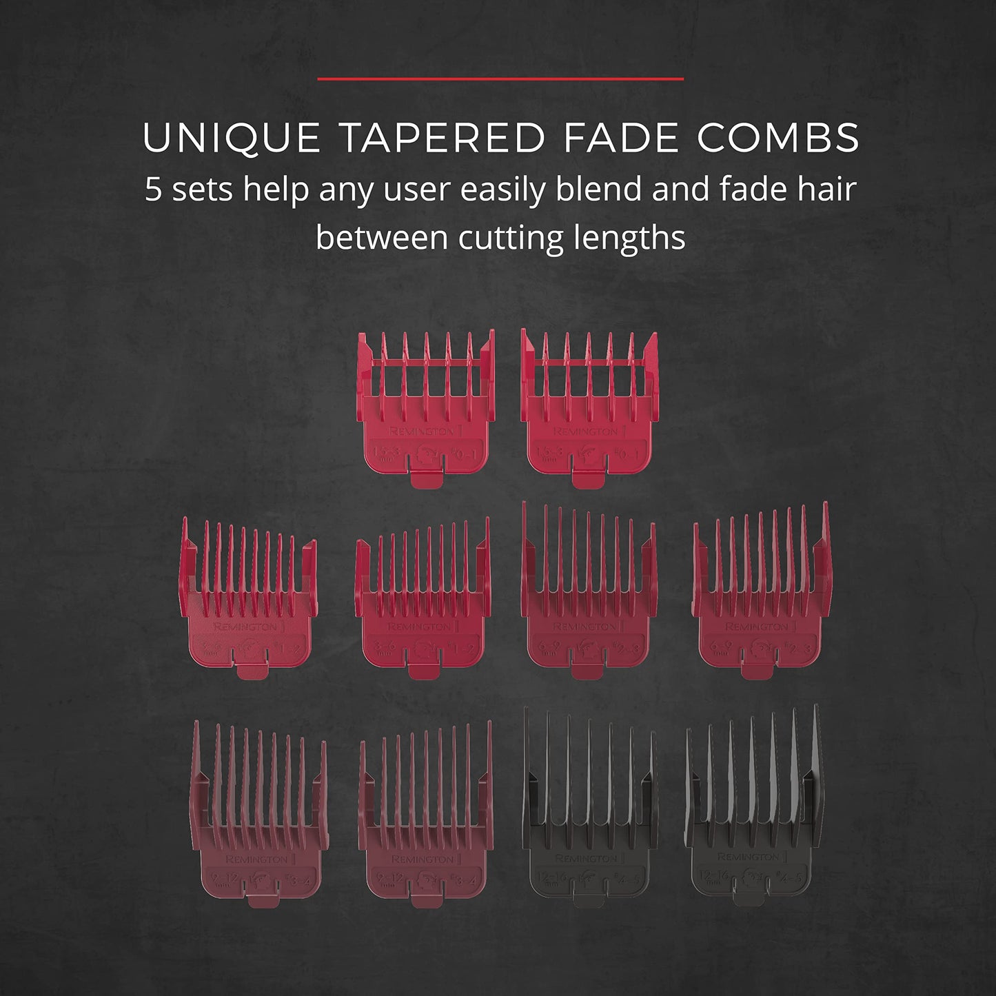 Remington® Easy Fade Haircut Kit, Hair Clippers for Men, Tapered and Standard Fixed Combs, Travel Case Included, Black