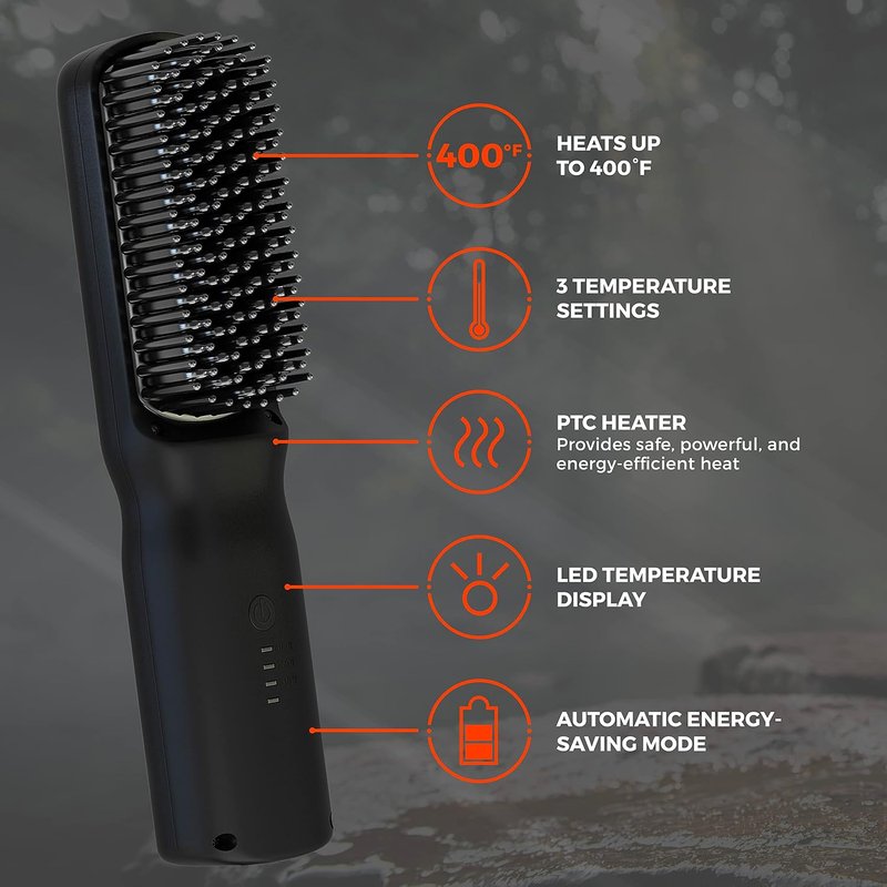 Beard Straightener for Men - Tourmaline Ceramic Heated Brush | 3 Temperature Settings, Ionic Technology, 400°F