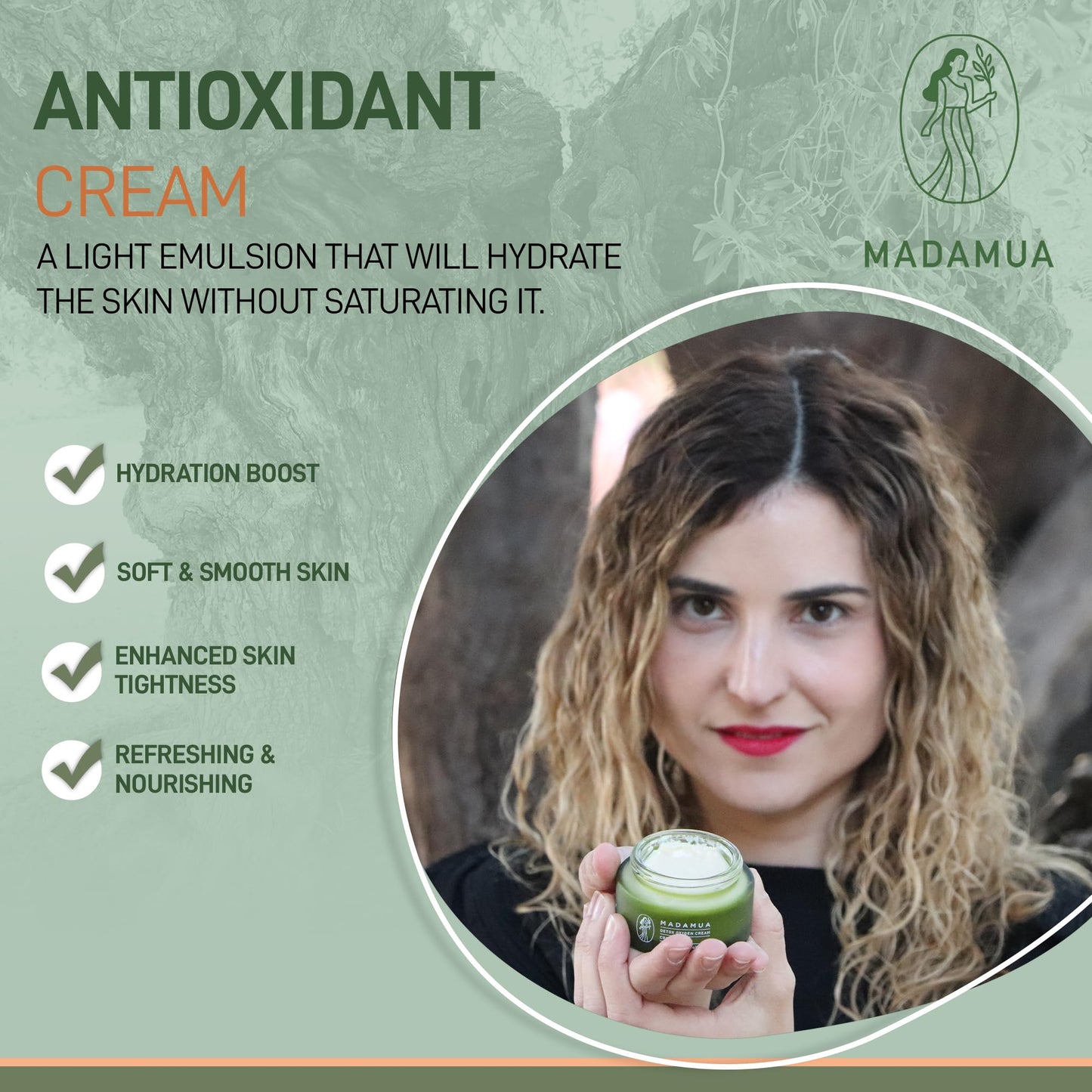 MADAMUA Detox Antioxidant Moisturizer Face Cream - Natural & Organic Face Moisturizer for Women | Lightweight Hydrating Daily Facial Lotion for Dry Skin | Anti Aging Night & Day Cream for Skincare
