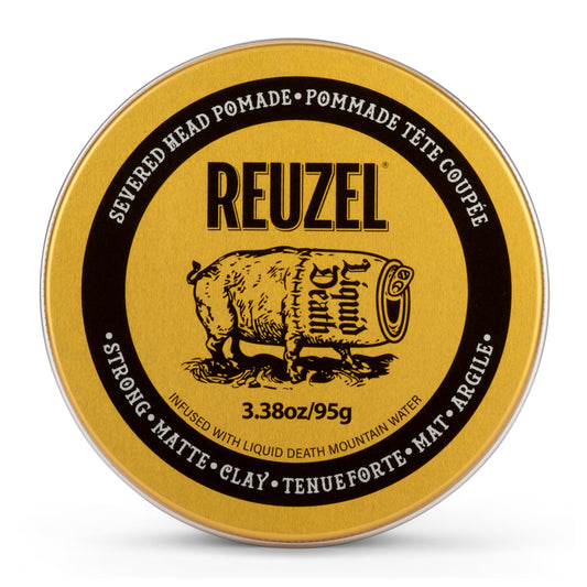 REUZEL Severed Head Strong Hold Clay Pomade for Men Strong Hold Matte Hair Styling Clay, Rough Textured Finish, All-Day Control, Non-Greasy Formula, Limited Edition 3.38oz