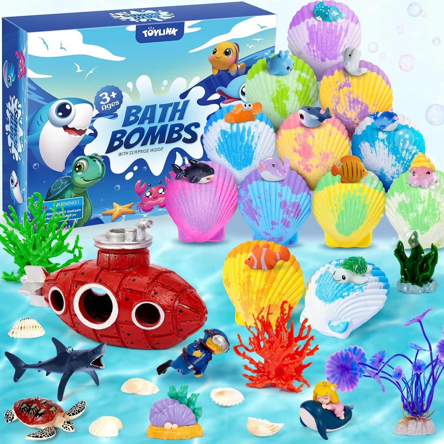 Ocean Bath Bombs for Kids - 12 Pack with Surprise Sea Animal Toys | Handmade Bubble Bath Fizzies for Boys & Girls