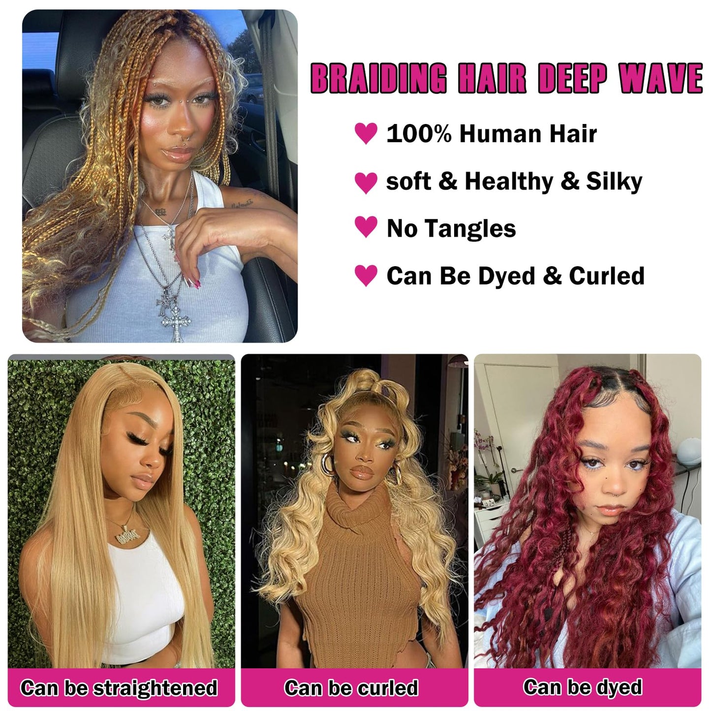 Afrodiva Human Braiding Hair for Boho Braids Brown Deep Wave Bulk Human Hair for Braiding Wet and Wavy Micro Braiding Human Hair 2 Bundles No Weft Curly Braiding Hair Extensions (20 Inch, 100g)